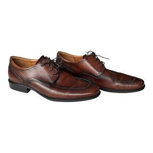 ECCO lace up brown leather Shock Point Oxford Extra Width dress shoe | EU 45